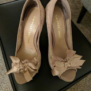 Nude Lace Heels with Bow